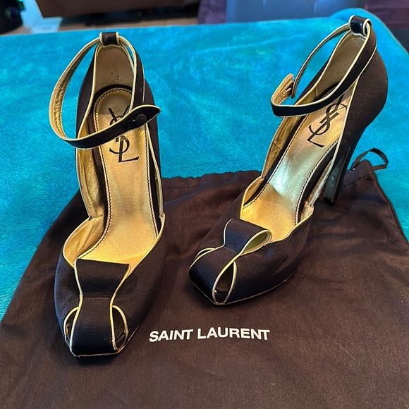 Yves Saint Laurent Shoes - Yves Saint Laurent YSL Vintage Black and Gold Heels Size 37 (6.5)